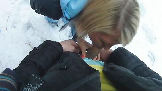 A guy tricked a snowboarder for sex in the woods in winter 