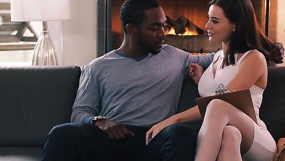 ⁣Beautiful brunette fucks with a black man in anal 