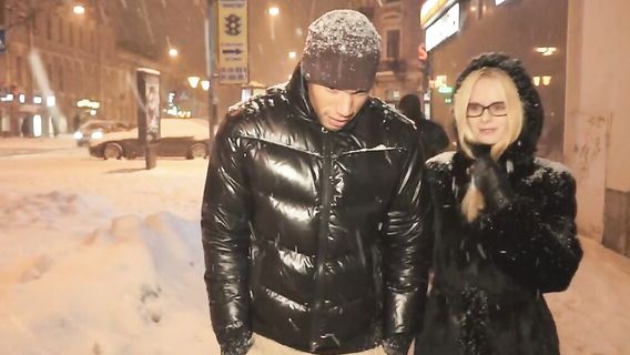 Russian blonde met a negro on the street 