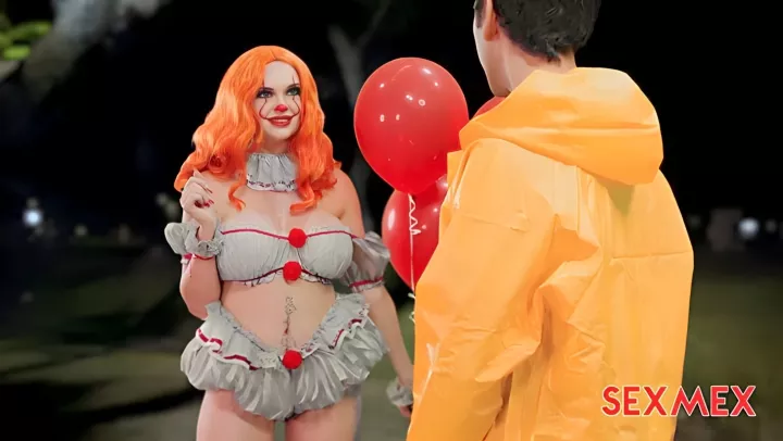 Sexy busty clown woman lured a guy into a sex trap 
